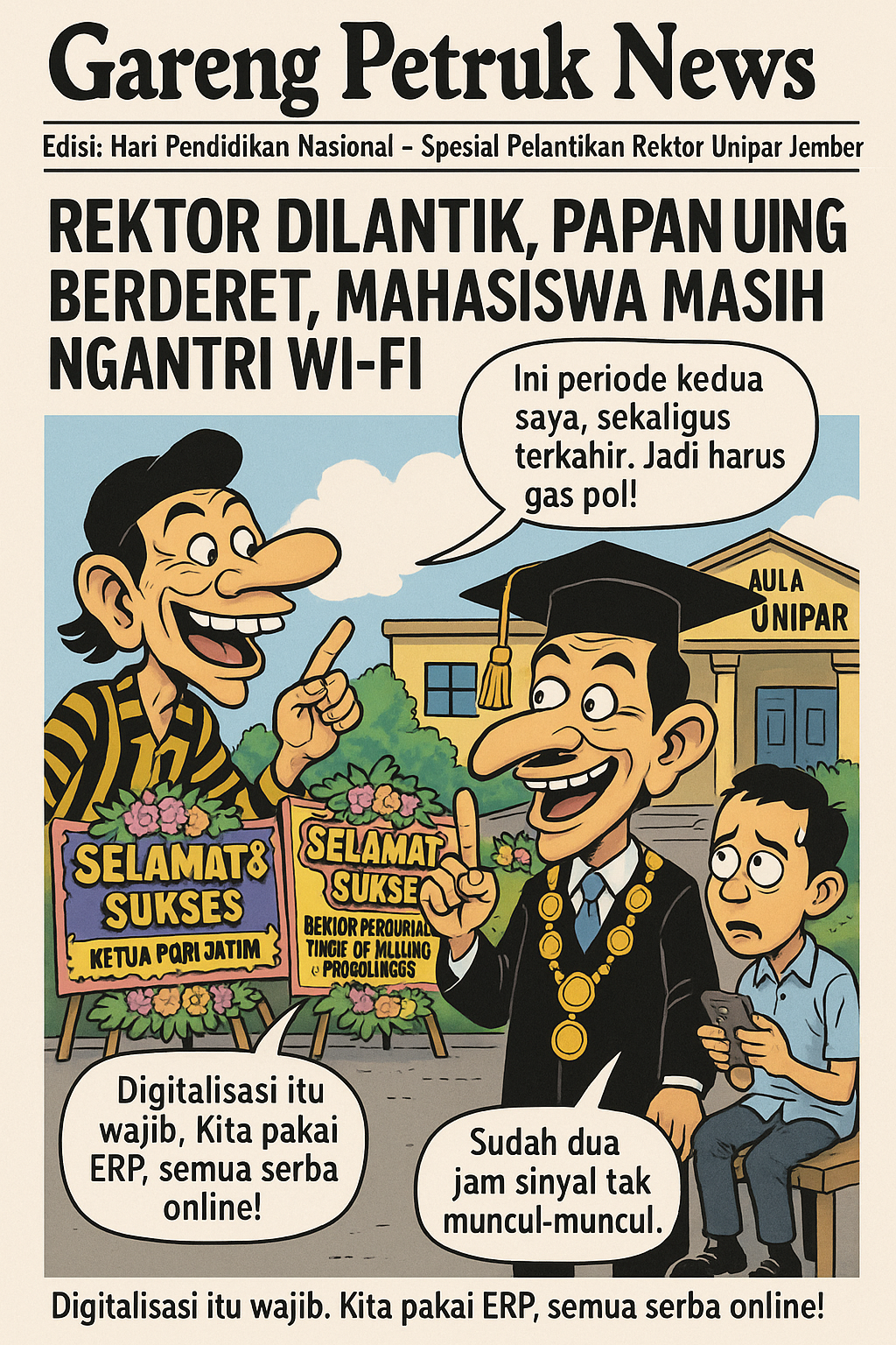 Rektor Dilantik, Papan Bunga Berderet, Mahasiswa Masih Ngantri Wi-Fi